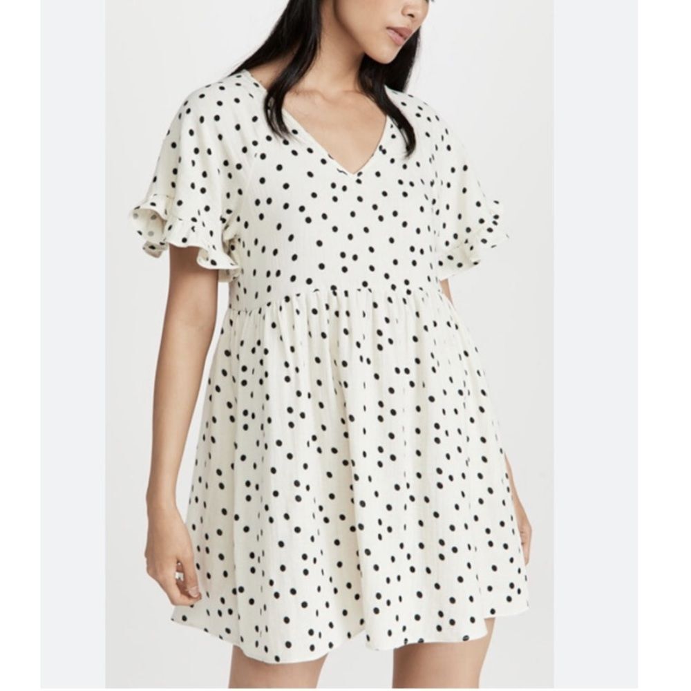 Madewell Lightspun Ruffle Sleeve Babydoll Dress in Dot Toss